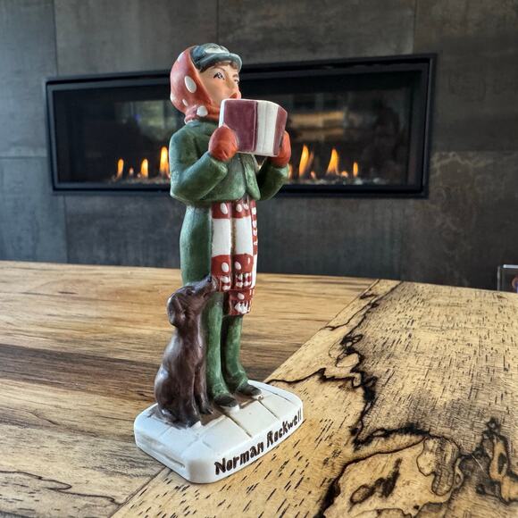 1979 Vintage Norman Rockwell Boy Singing Christmas Carols w/ Dog Figure, NR 203 - Picture 7 of 11